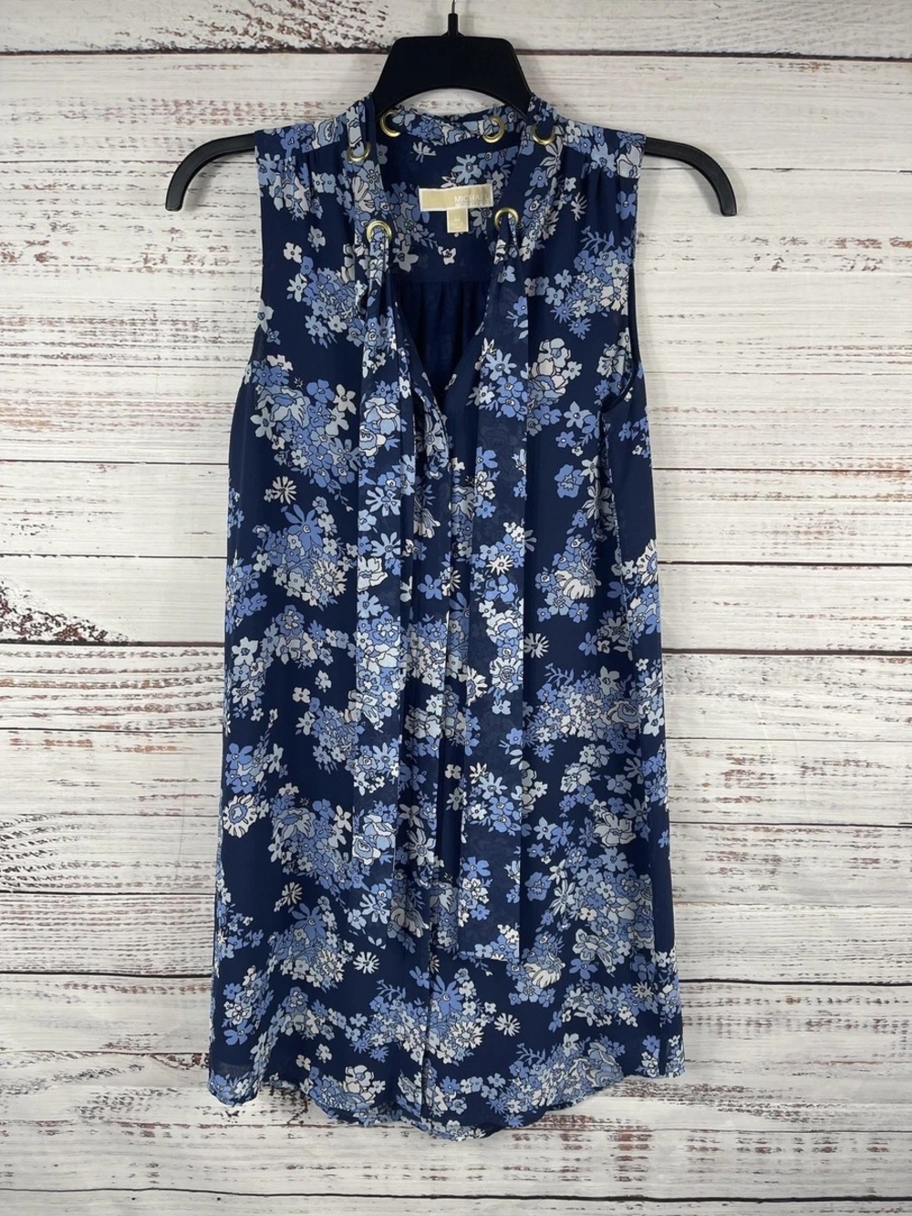 2/$20 Michael Kors Navy Blue Floral Sleeveless Tie-Neck Dress